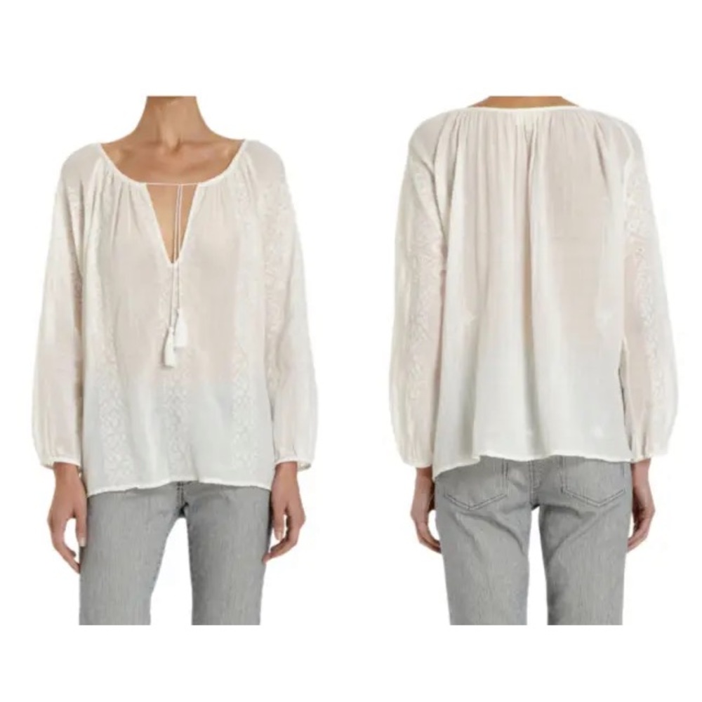 Nili Lotan Bohemian Embroidered Peasant Blouse S